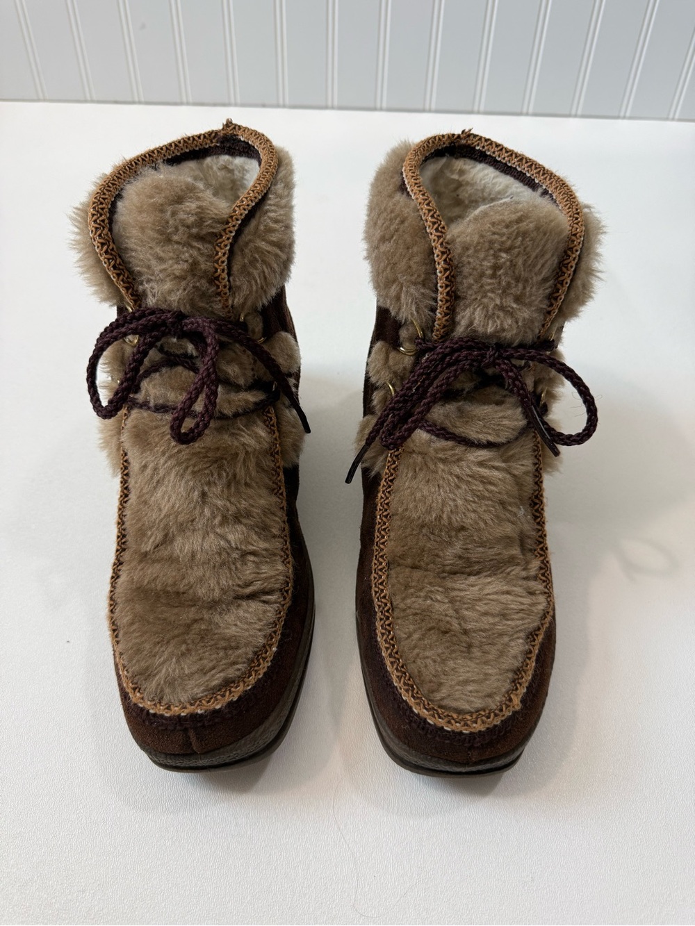 Vintage Yodelers Brown Après Ski Fur-Lined Suede Lace-Up Boots Womens Size 8